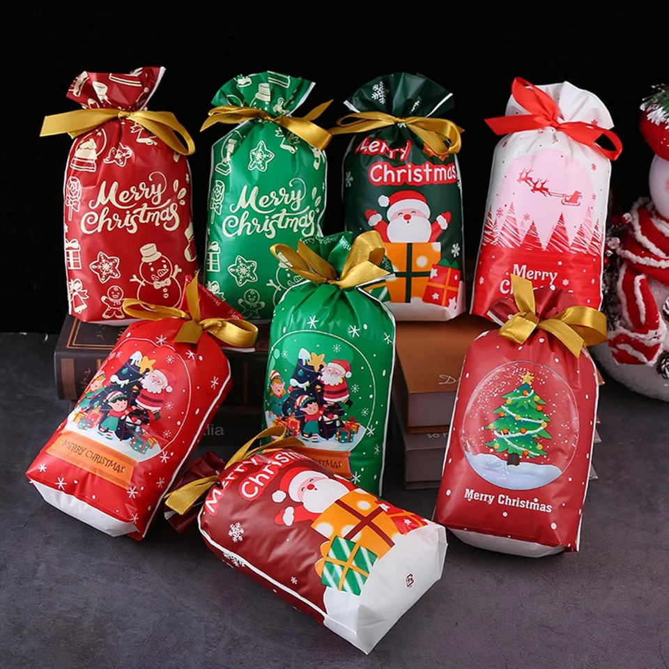 BUTTERFLY- Christmas Gift Wrap Bags 50 Count Red Green Drawstring For Cookies Candy Bakery