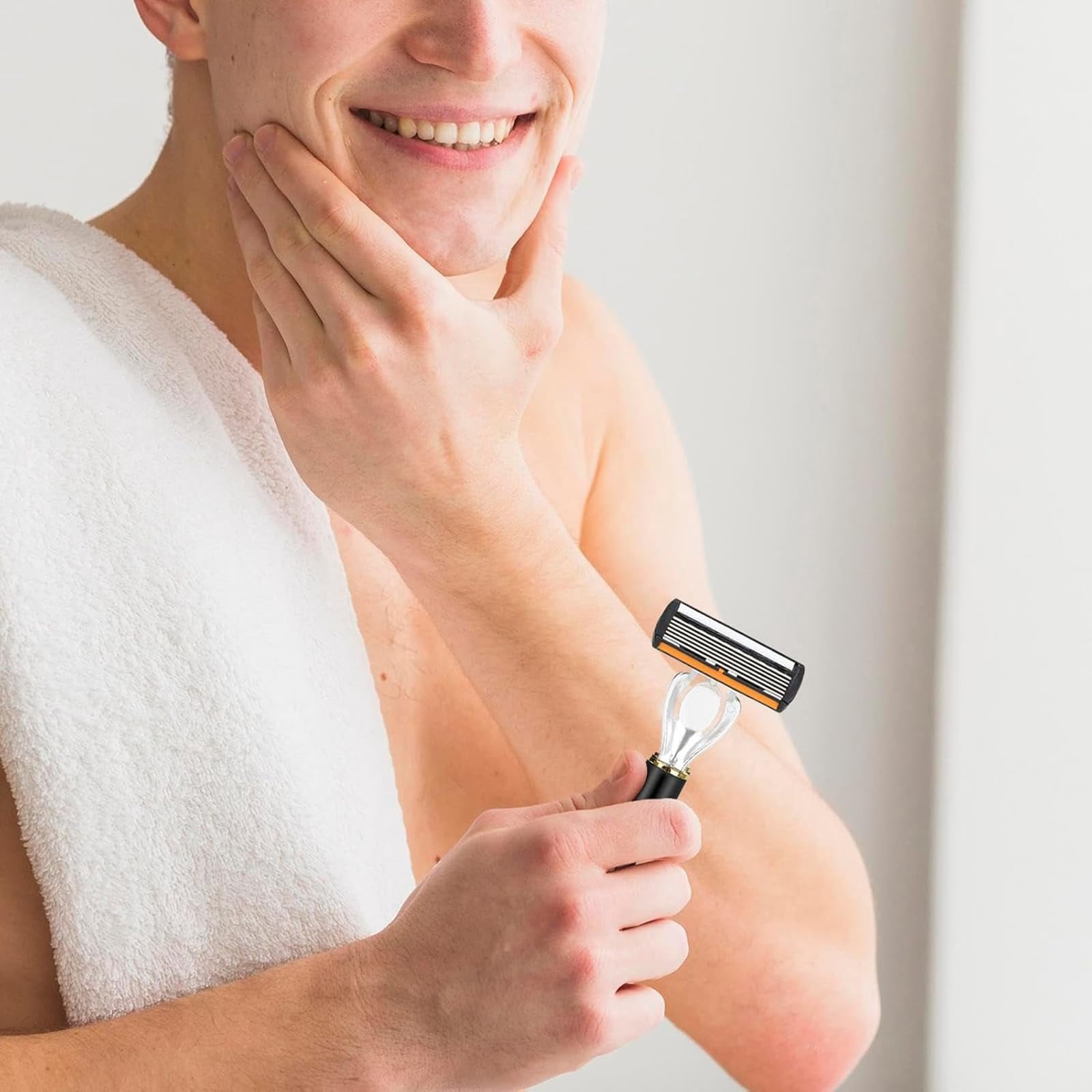 24/48PCS Men's Razor Blade Replacement with Handle, 6-Blade Razor Refills Cartridge Set for Face & Head Shaving, Ultra Sharp Men's Grooming Kit (48 Refills + 2 Handle)