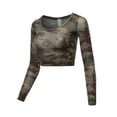 thumbnail image 2 of A2Y Women's Basic Solid Stretchable Scoop Neck Long Sleeve Crop Top New Camo Olive M, 2 of 3