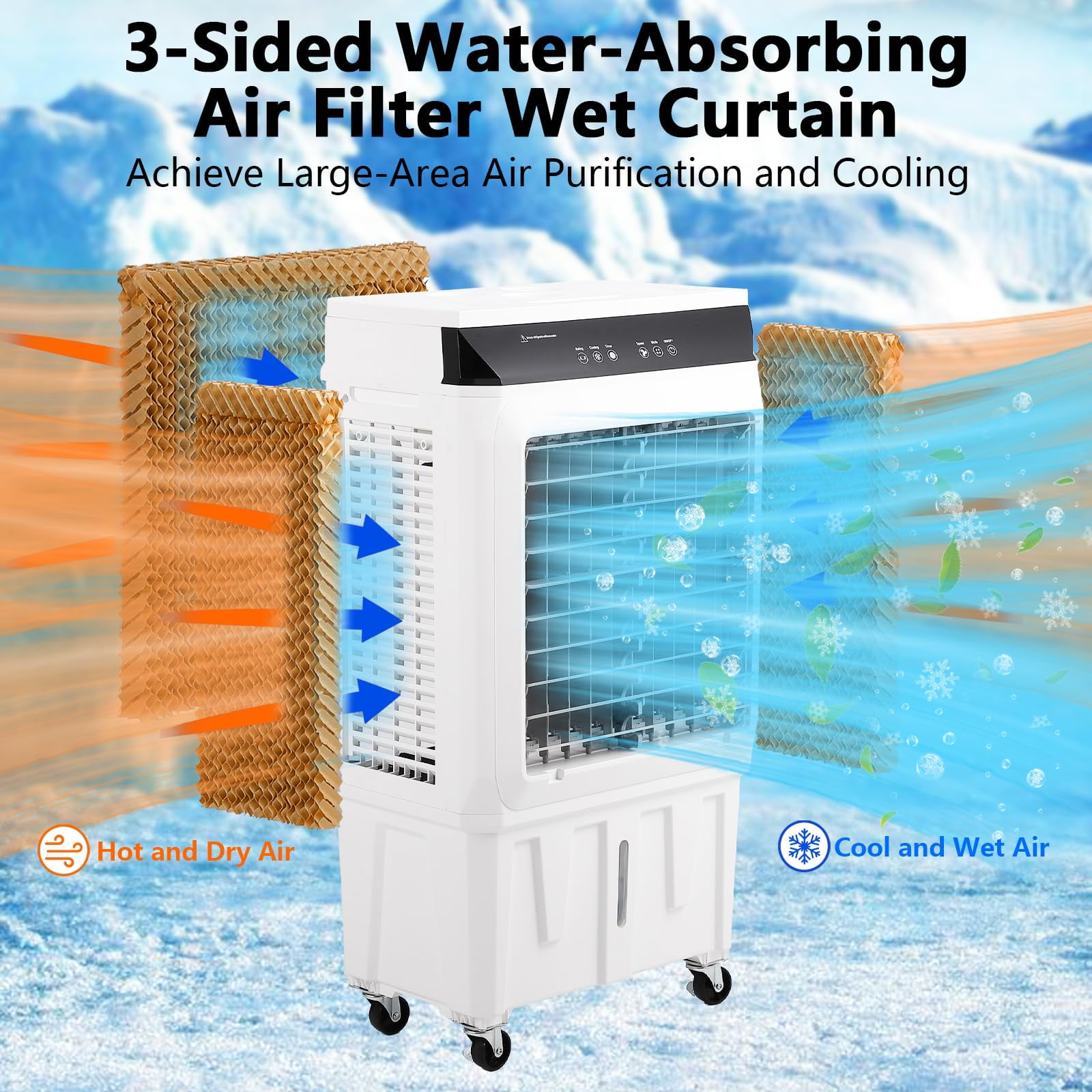 Garvee 3500CFM Portable Air Cooler, 15.8 Evaporative Swamp Cooler, 3-IN-1 Cooling Fan With 4 Ice Packs, 12H Timer, 120°Oscillation, 3 Modes & Wind Speeds,Humidifying Oscillating Fan for Indoor or Ou