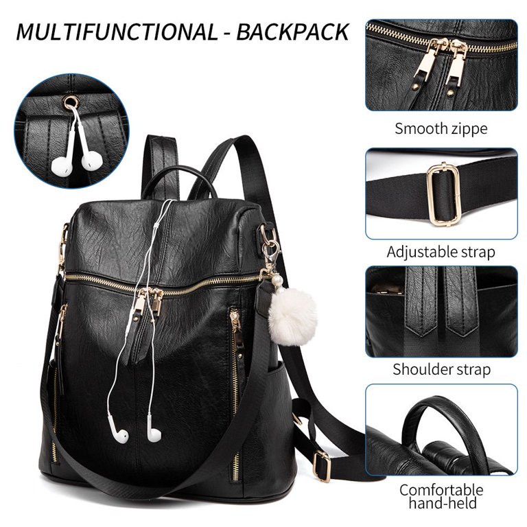 YOMYM Leather Backpack Purse for Women Designer Travel Backpack Purses PU  Fashion Ladies Shoulder Bag 