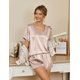thumbnail image 3 of Pijama de seda Ekouaer para mujer, manga corta, satén, XXL, color champán, 3 of 6