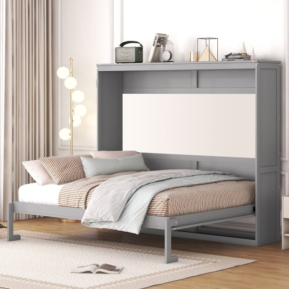 Noble House Queen Murphy Wall Bed,Foldable Space-Saving Design,No Box Spring Needed,Gray
