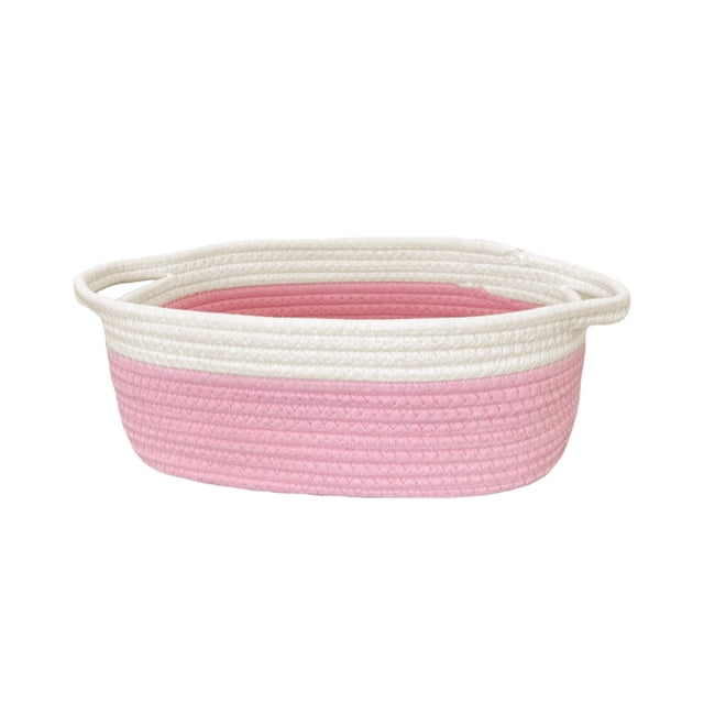 Woven Storage Basket For Shelves And Closets With Soft Handle And Ribbon Decor 11.8 in x 7.9 in x 4.7 in Fabric Rope Organizer