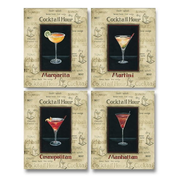 Vintage Cocktail Hour Signs; Manhattan, Margarita, Cosmopolitan, Martini; Four 8X10 Poster Prints