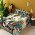 thumbnail image 2 of Ambesonne Cat Fitted & Top Sheet Set with Shams, Painting Boho Cozy Scene Kitty, Jade Green Grey Orange, 2 of 5