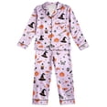 thumbnail image 4 of WhouRiu Girls Halloween Graphic Pajamas Flat Collar Long Sleeve Button Up Shirts And Pants Pajama Set 2 Piece Kids Cozy Cute Sleepwear,7-8 Years, 4 of 4