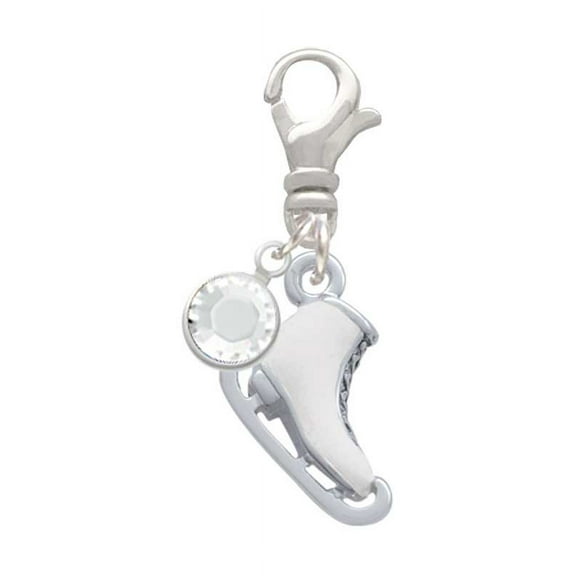 Delight Jewelry Silvertone 3-D White Ice Skate - Silvertone Clip on Charm with Clear Crystal Drop