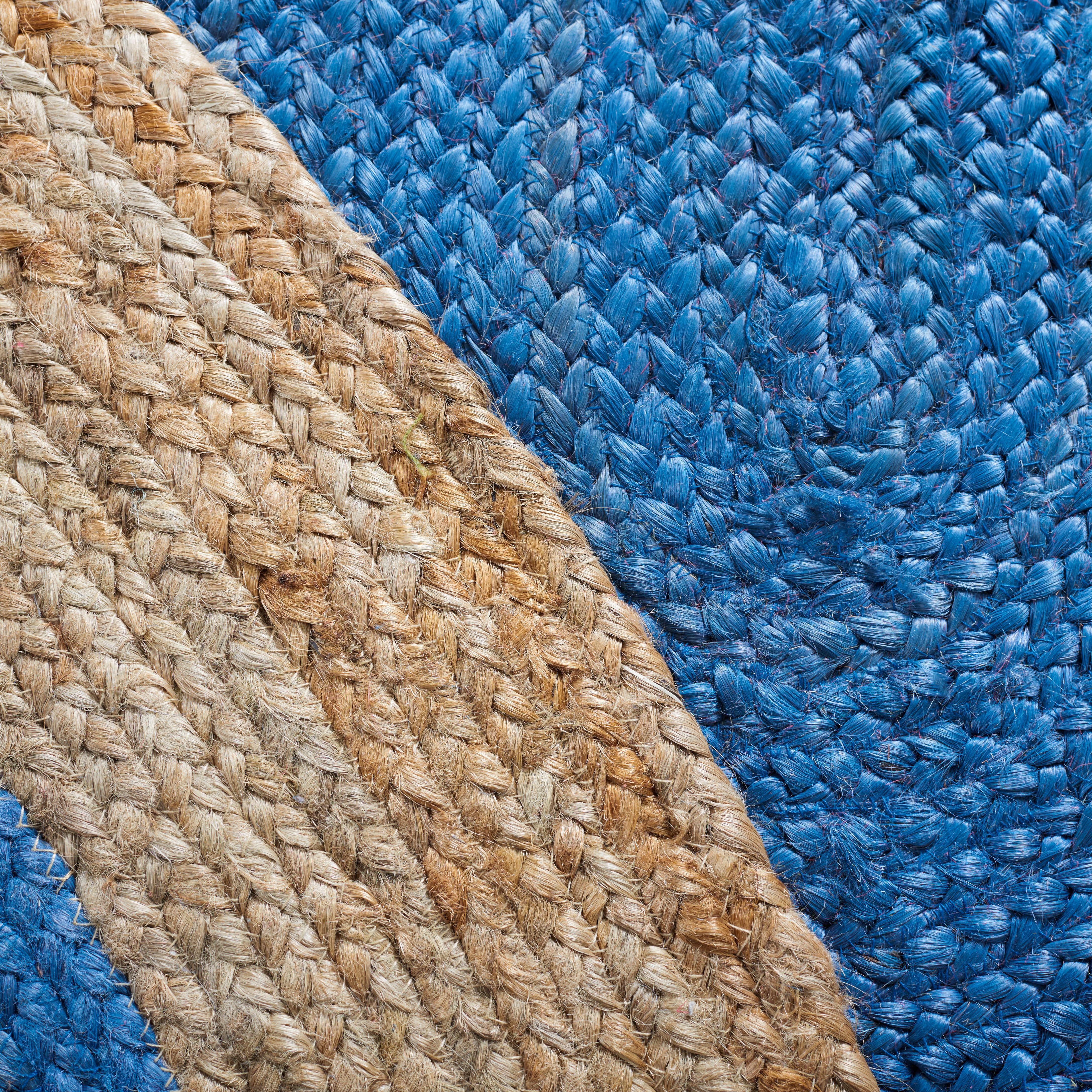 SAFAVIEH Natural Fiber Cebrail Geometric Area Rug, Royal Blue/Natural, 12' x 12' Round