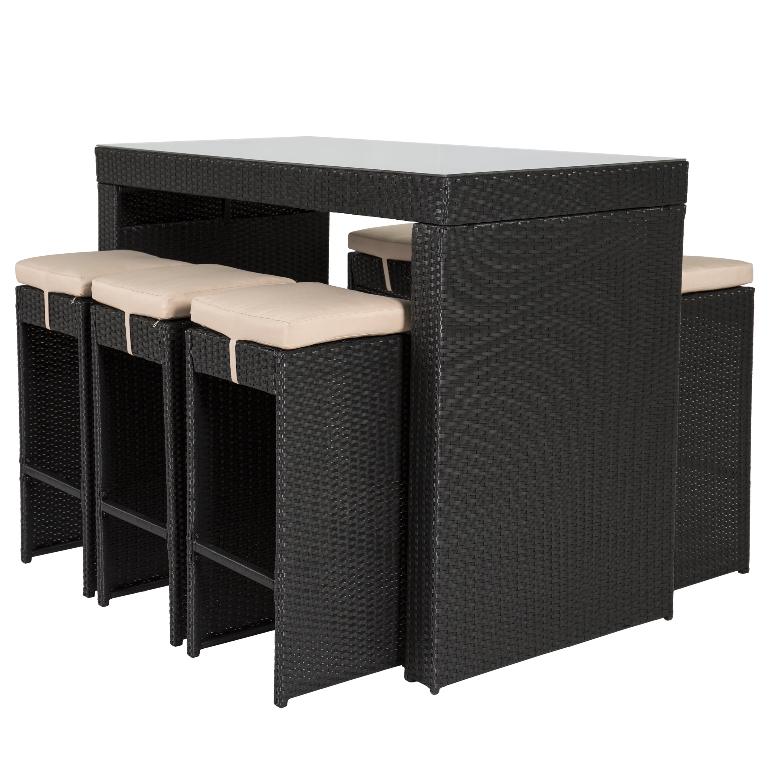 7 Piece Outdoor Black Rattan Wicker Bar Dining Patio Furniture Set 7 Piece Outdoor Black Rattan Wicker Bar Dining Patio Furniture Set With 6 Stools