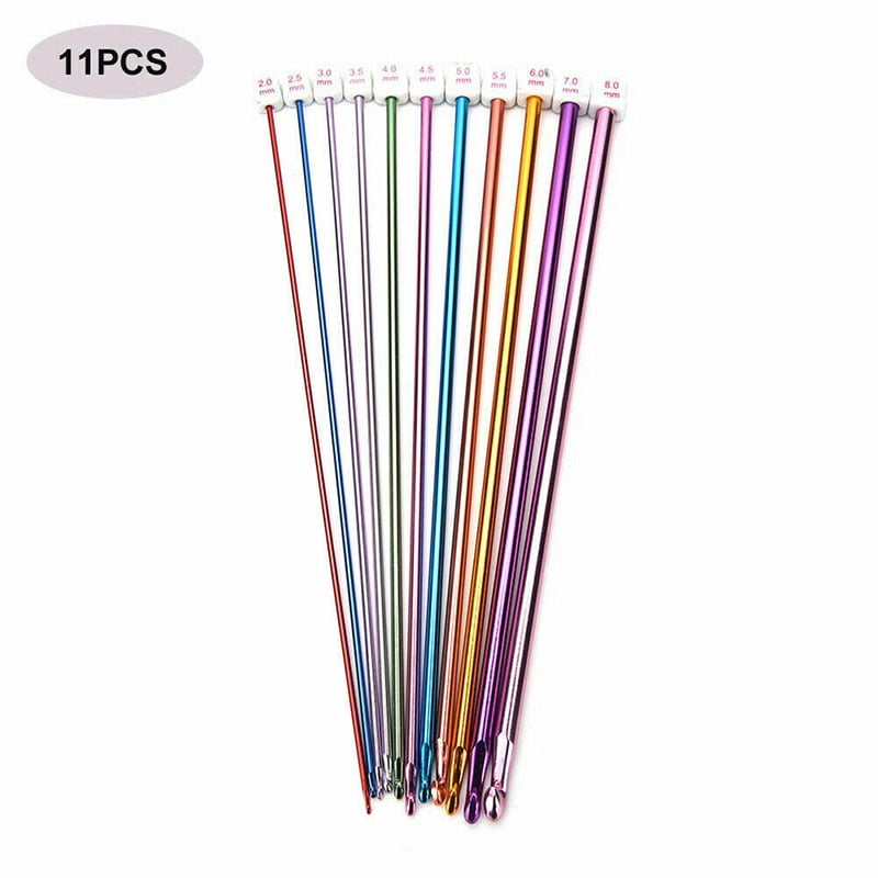 Crochet,11Pcs Set 2-8mm 10.6' Aluminum Afghan Tunisian Crochet Hook Knit Needles Sweater