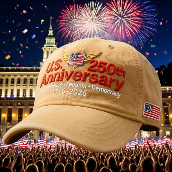 U.S. 250th Anniversary Hat, Retro Washed Adjustable Cap, Patriotic Army Edition, Flag Detail, Celebrate 250 Years of American Independence, Khaki
