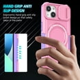 thumbnail image 3 of for iPhone 13 Case with Camera Sliding Cover, [Compatible with MagSafe] with Magnetic Ring Kickstand, Military Grade Heavy Duty Protection Phone Case for iPhone 13, Pink, 3 of 10