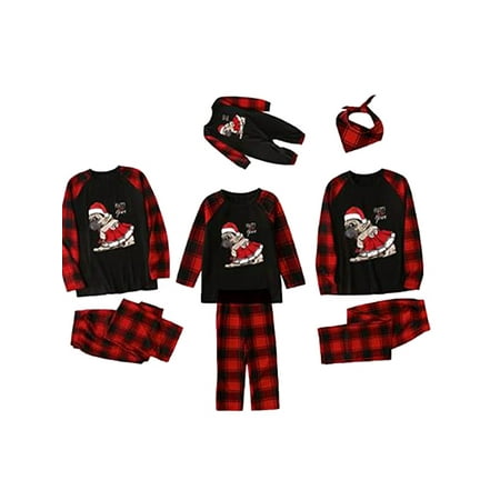 

Huakaishijie Family Matching Christmas Pajamas Sets Long Sleeve Dog Print Tops/Jumpsuit Plaid Pants Sleepwear Suit