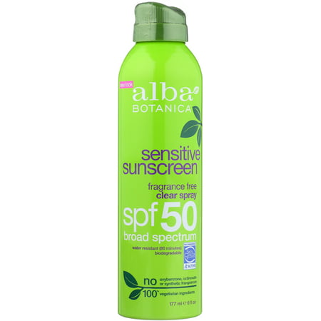 Alba Botanica Sunscreen - Very Emollient - Clear Spray SPF 50 - Fragrance Free - 6 (Best Sunscreen For Women Of Color)