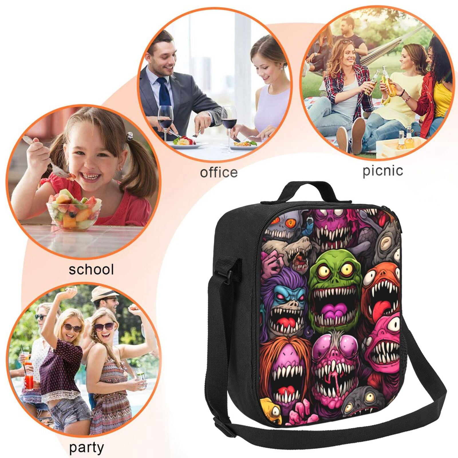 Ratiio Monstrous Cartoon Characters Print Lunch Box - Reusable Lunch Bag Men Adult Women- Insulated LunchBox