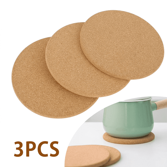 3-Pack Cork Trivet Set Round Corkboard Placemats Kitchen Hot Pads for Hot Pots Pans and Kettles 7.5 x 7.5 x 0.4 Inches