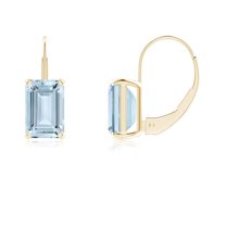 ANGARA Natural Emerald-Cut 1 ct Aquamarine Solitaire Leverback Earrings in 14K Yellow Gold for Women (Size-6x4mm) | March Birthstone, Anniversary, Jewelry Gift for Women | Natural Aquamarine Earrings