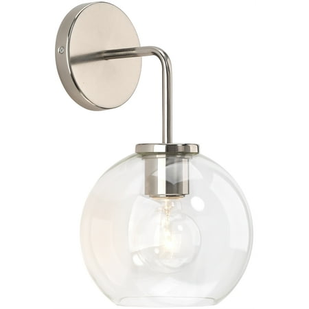 

Eden Home 14.25 Transitional Metal Wall Sconce in Silver and Clear