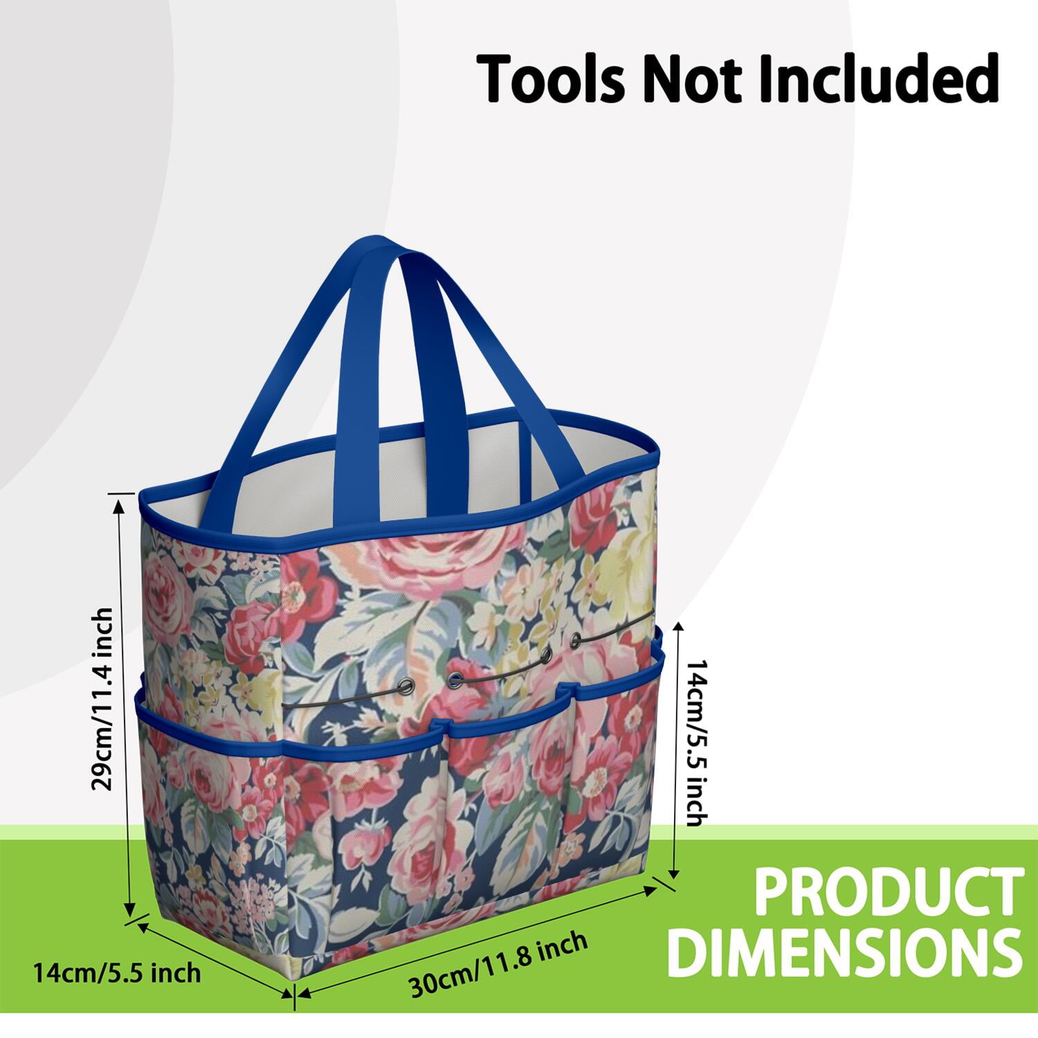 Garden Tool Bag,Pioneer Flower Floral Print Pattern Garden Tool Organizer,Garden Gifts,Waterproof Multi-Pocket Garden Tool Storage 11.8x5.5x11.4 Inch(Tools NOT Included)