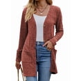 thumbnail image 3 of Women'S 2025 Fall Fashion Cardigan Soft Knit Cardigan for Women Long Sleeve Open Front Coat with Pockets Brick Red XL, 3 of 9