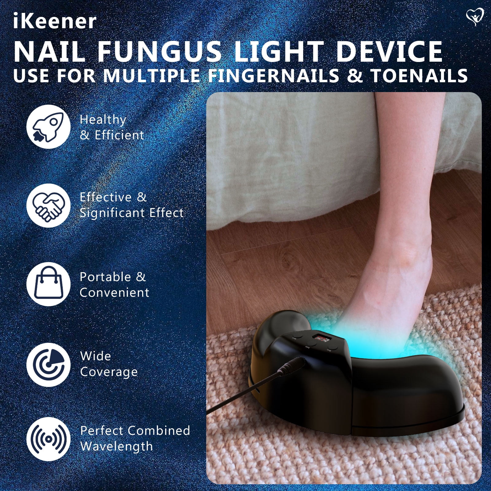 Nail Fungus Cleaning Light Therapy Device – Adjustable 3, 5, 10 Minute Sessions – Treat Multiple Fingers & Toes-12pcs 470nm & 6pcs 910nm for Home Use Treat and Highly Effectively Prevent
