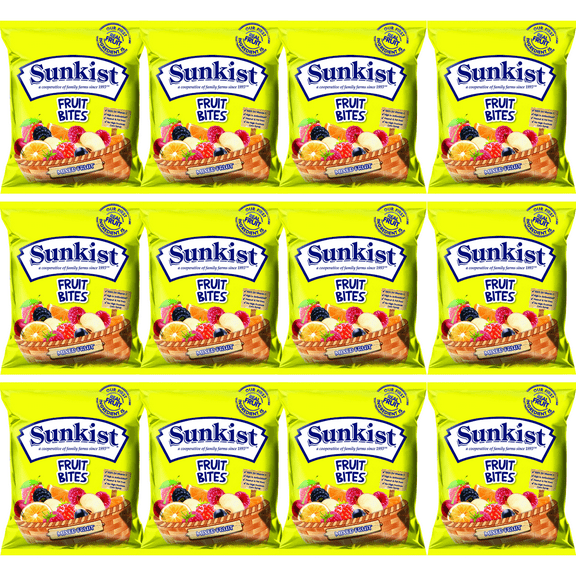 Sunkist Assorted Mixed Fruits Snacks, Peanut & Fat-Free No High Fructose Corn Syrup Gummy Candy for Kids School Lunches Halloween or Treats Party Favor and Goody Bag Filler 6 Pouches/ Box Pack of 2