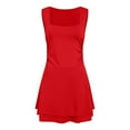 thumbnail image 5 of GEWSEY Womens Square Neck Party Dress Ruffle Hem Ruched Waist Short Mini Dresses Red, S, 5 of 6