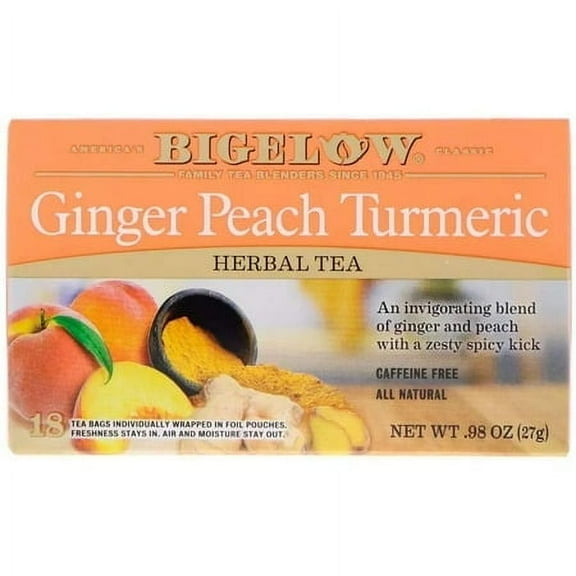 Bigelow Tea Turmeric Herbal Tea Ginger Peach 18 Tea Bags Pack of 3