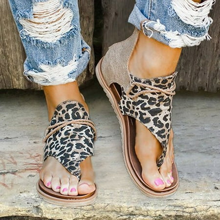 

Women Summer Clip-Toe Shoes Zipper Comfy Sandals Flats Casual Beach Sandals