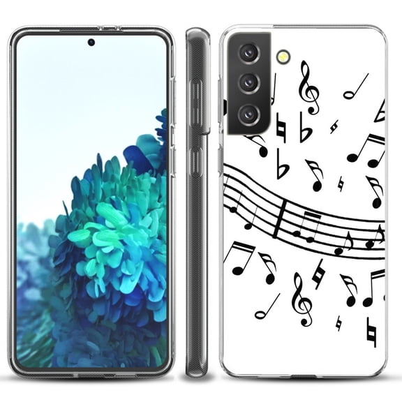 Slim-Fit TPU Protective Phone Case compatible with Samsung Galaxy S21  5G / S21 PLUS 5G, by OneToughShield ® - Music Notes / White