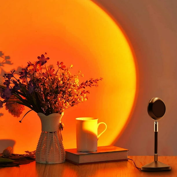 Lámpara de puesta de sol GY, puerto USB, luz de proyección LED, luz de ambiente romántica giratoria de 360°, adecuada para fotografía, selfies, decoración de sala de estar