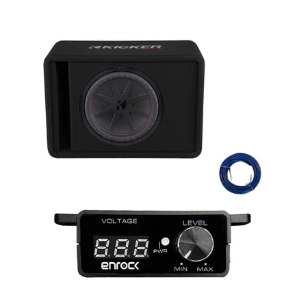 Kicker 12" 1000 Watt Car Audio Subwoofer in Vented Enclosure, Bass Knob with Digital Voltmeter with Wire