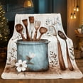 thumbnail image 5 of 1pc Ultra-Soft Lightweight Flannel Blanket - Cozy Warm Throw with Kitchen Utensils & Blue Floral Pot Design, All-Season Use for Camping, Travel, Sofa, Bed, Office - Contemporary Style Holiday Gift fo, 5 of 10