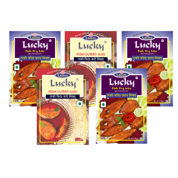 Lucky Masala Fish Fry and Fish Curry Seasoning Mix Combo (PK of 5)