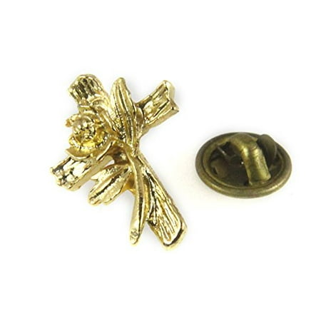 - Cross Lapel Pin Rose of Sharon Brooch Tie Tack Christian Symbol