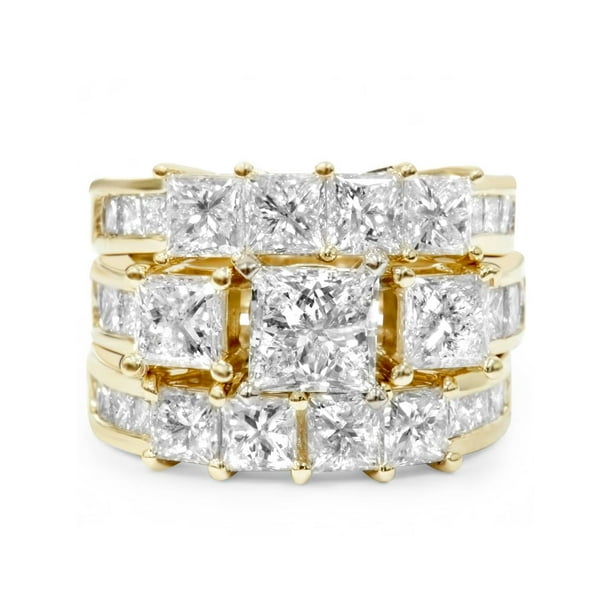 Pompeii3 4 1/3ct Princess Cut Diamond Engagement Guard Ring Set 14K