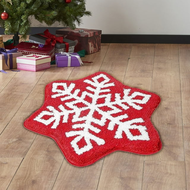 AYktou Christmas Decorations,Bathroom Rugs,Christmas Rugs Christmas Imitation Cashmeres Rocking Chair Blanket Christmas Eve Non-slip Rocking Chair Blanket Hexagonal Snowflake Carpet Cushion