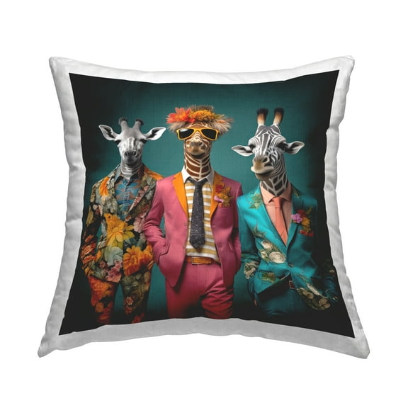 Stupell Industries Giraffes in Fun Suits Decorative Printed Throw Pillow, 18 x 18