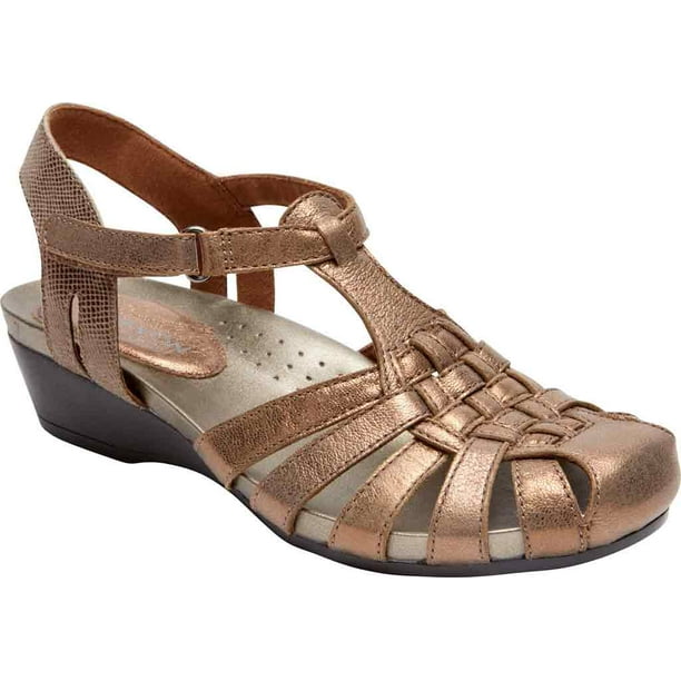 Aravon Women's Aravon Standon Fisherman Wedge Sandal Bronze Leather 6