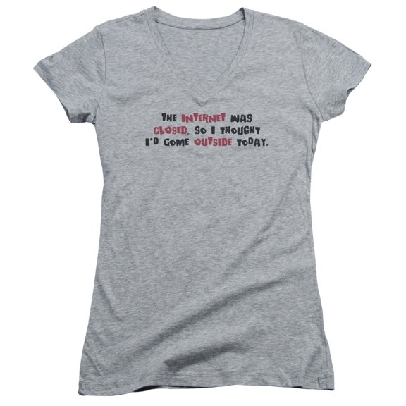 - Internet Was Closed - Juniors Cap Sleeve V-Neck Shirt - Small