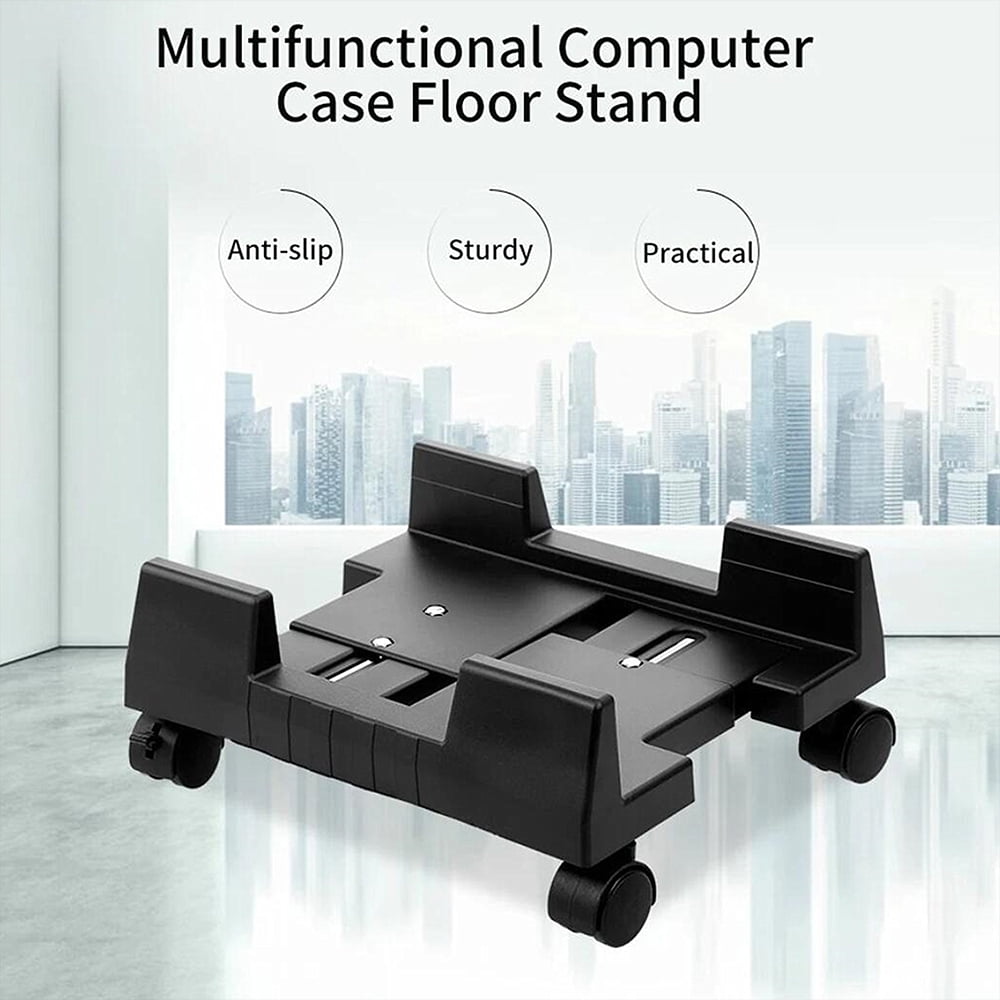 Mobile Desktop Computer Floor Stand Rolling Wheels Adjustable Width PC