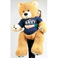 United States Navy Big Plush Giant Teddy Bear Five Feet Tall Honey Brown Color Wears Tshirt that says SOMEONE IN THE NAVY LOVES YOU