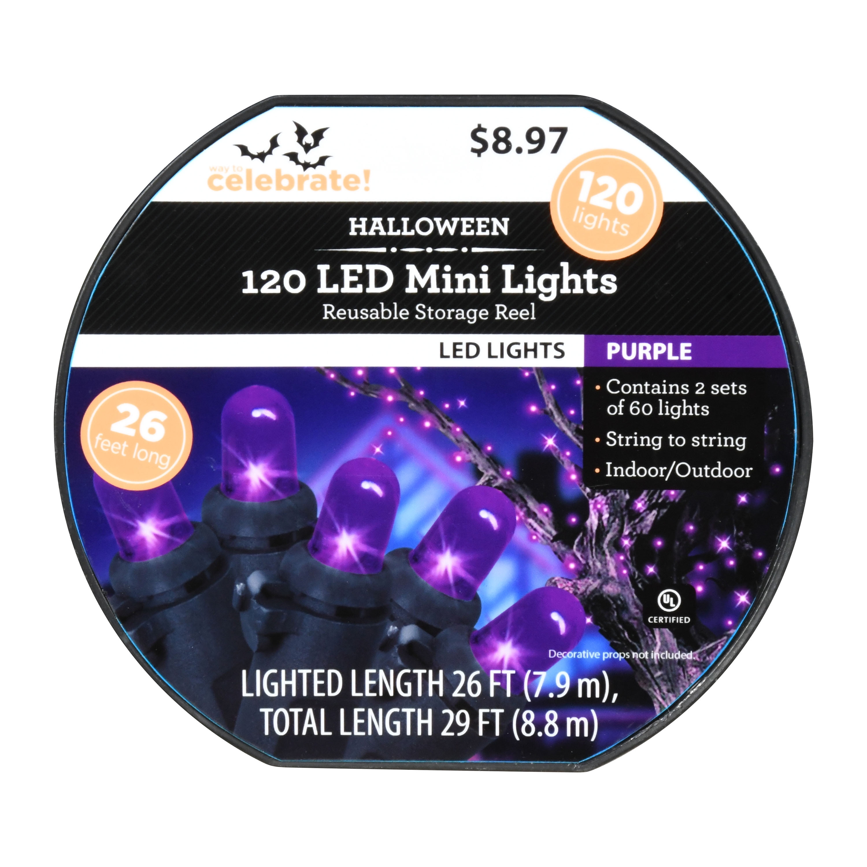 Way To Celebrate Halloween 120Count LED Mini Lights, Purple BrickSeek