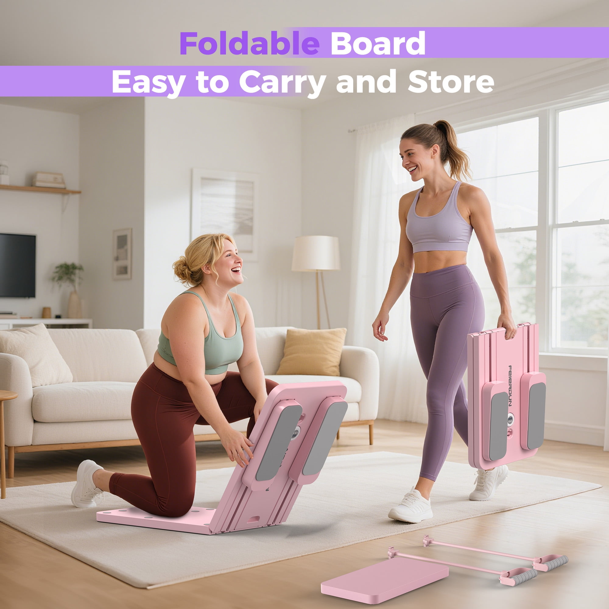 UPGO 5 in 1 Folding Pilates Board, Pilates Reformer Set with 300 LBS Weight Capacity, Portable Home Pilates for Woman (Pink)