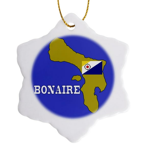 3drose, the Flag and Map of the Caribbean Island of Bonaire, 3 inch Snowflake Porcelain Ornament
