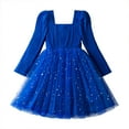 thumbnail image 4 of Razzly Child Girls Long Sleeve Dress with Bow Star Sequin Netting Holiday Party Formal Occasion Winter Fall Outfit for Toddler Kids 3-7 Years(Blue,5-6 Years), 4 of 8