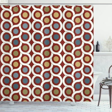 Ambesonne Abstract Shower Curtain, Circular Forms Rounds, 69"Wx84"L, Ruby Khaki Blue