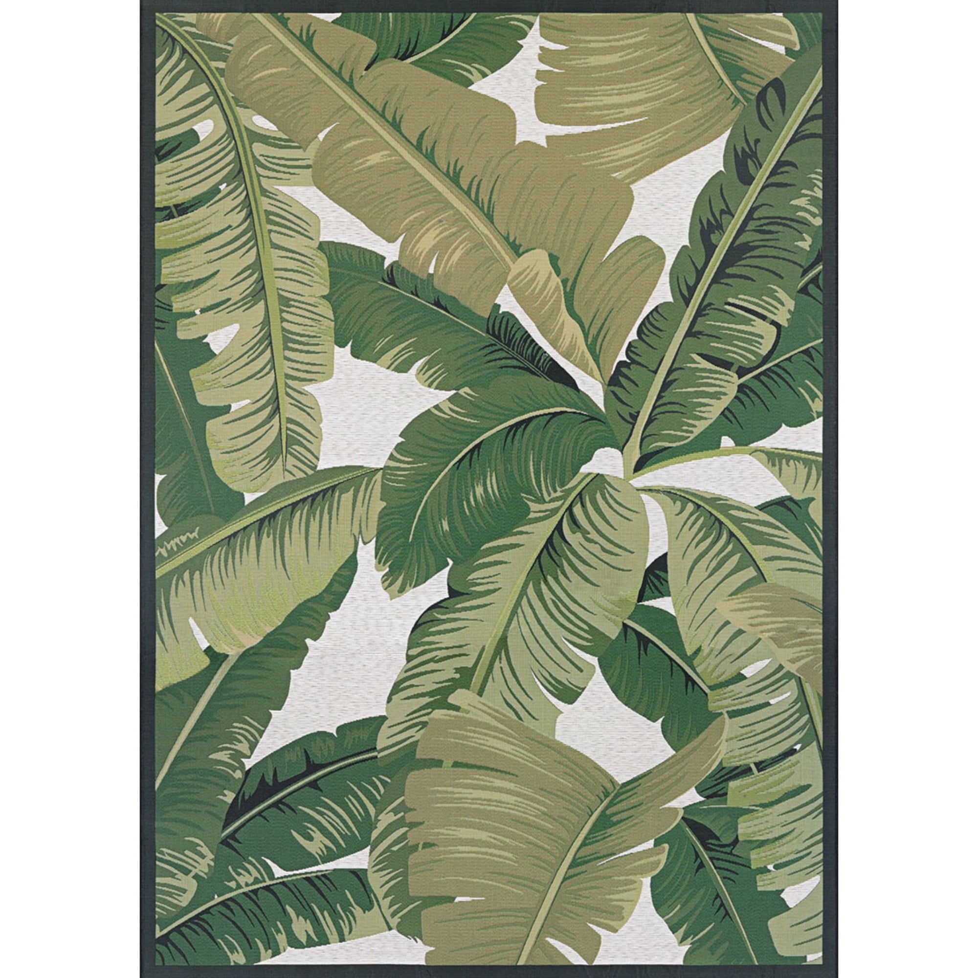 Couristan 5.25' x 7.5' Tropical Leaves Indoor Outdoor Area Throw Rug - Green and Cream
