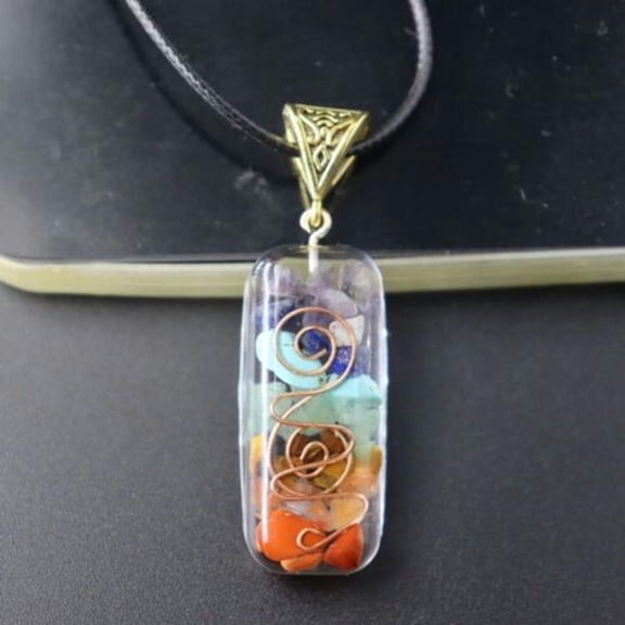 QQTDFG 7 Chakra Orgonite Reiki Pendulum Pendant Necklace-Style 1